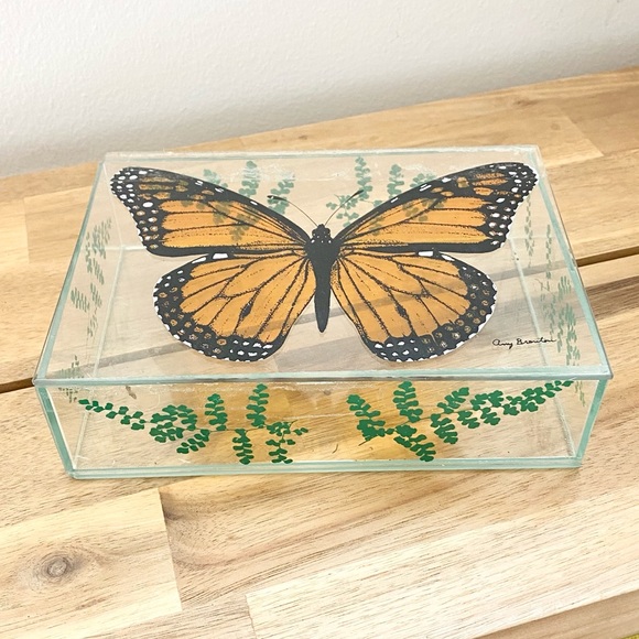 Vintage Other - Rare! Vintage Monarch Butterfly Glass Trinket Jewelry Box Amy Brenton Danacco